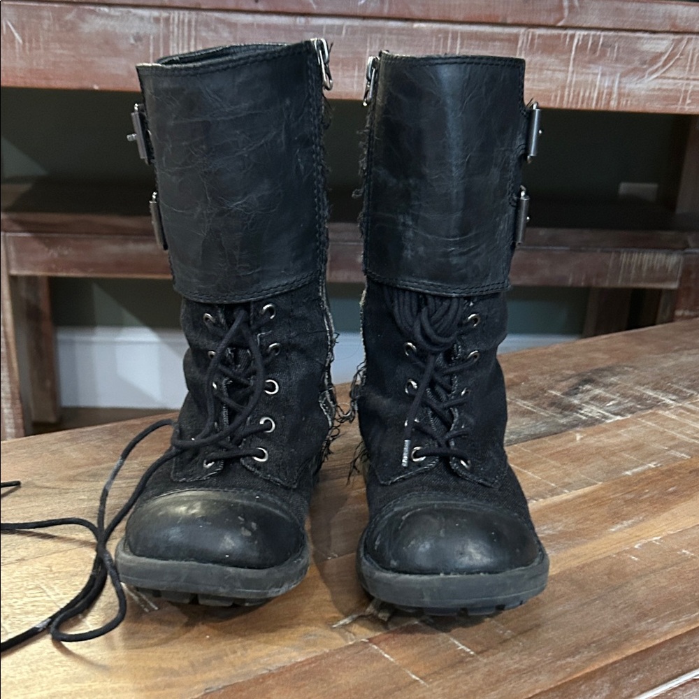 Big Buddha Black Canvas 2-Buckle Combat Boots
